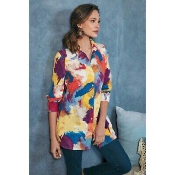 Soft Surroundings Painters Palette Gauze Button down Shirt Size Petite Medium - Picture 1 of 9